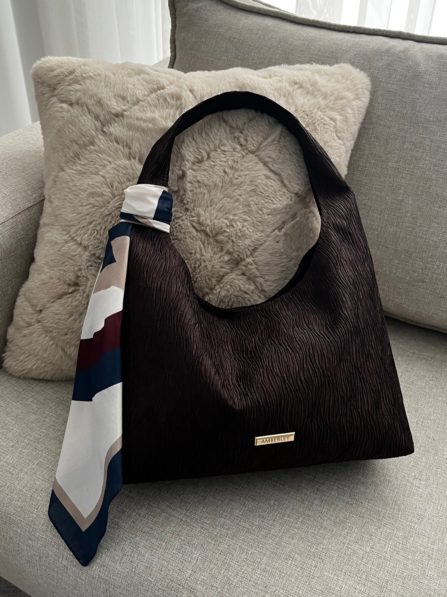 Rome | Özel Desen Kahverengi Hobo Çanta